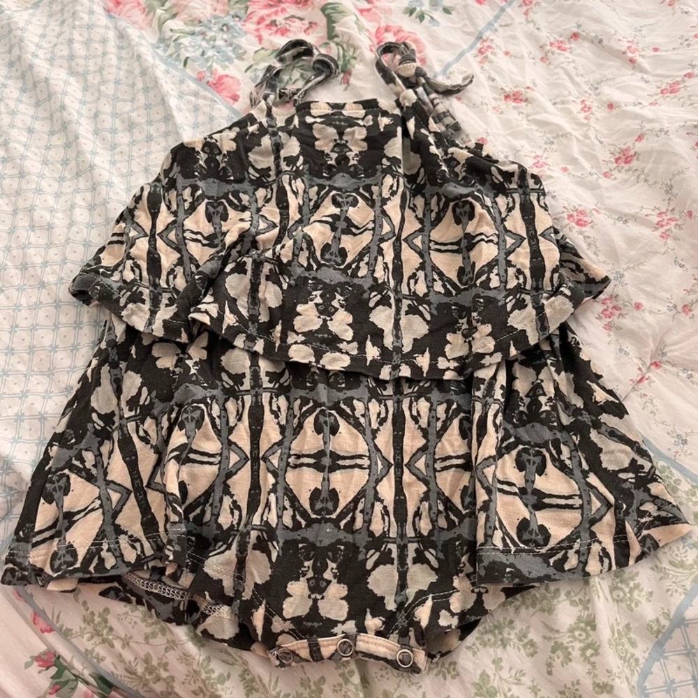 Kate Quinn Thyme Shibori Print 3-6 Months Tie Strap Shortie Bubble Romper